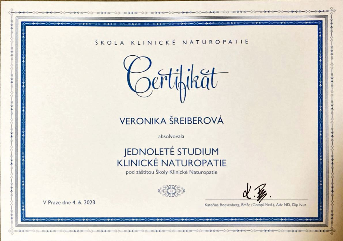 Certifikát — Klinická naturopatie